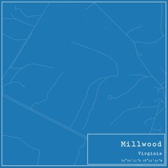 Blueprint US city map of Millwood, Virginia.