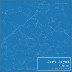 Blueprint US city map of Port Royal, Virginia.