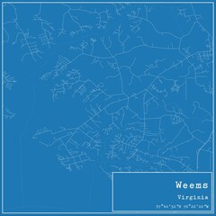 Blueprint US city map of Weems, Virginia.