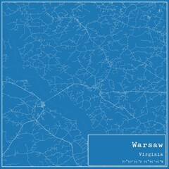 Blueprint US city map of Warsaw, Virginia.