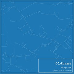 Blueprint US city map of Oldhams, Virginia.