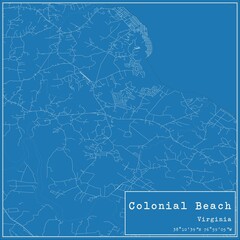 Blueprint US city map of Colonial Beach, Virginia.