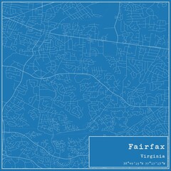 Obraz premium Blueprint US city map of Fairfax, Virginia.
