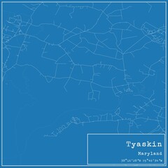 Blueprint US city map of Tyaskin, Maryland.