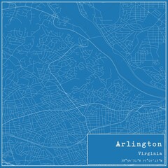 Blueprint US city map of Arlington, Virginia.