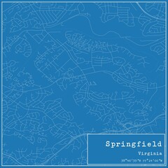 Blueprint US city map of Springfield, Virginia.
