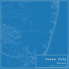 Obraz premium Blueprint US city map of Ocean City, Maryland.