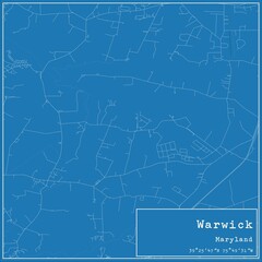Blueprint US city map of Warwick, Maryland.