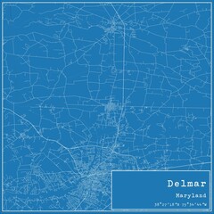 Blueprint US city map of Delmar, Maryland.