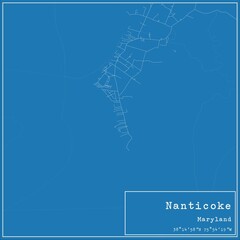 Blueprint US city map of Nanticoke, Maryland.