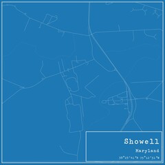 Blueprint US city map of Showell, Maryland.