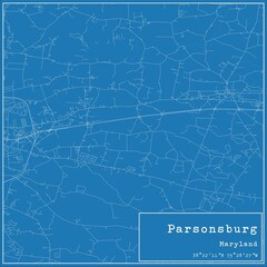 Blueprint US city map of Parsonsburg, Maryland.