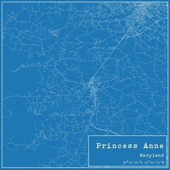 Blueprint US city map of Princess Anne, Maryland.