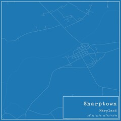 Blueprint US city map of Sharptown, Maryland.