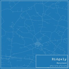 Blueprint US city map of Ridgely, Maryland.