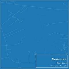 Blueprint US city map of Newcomb, Maryland.