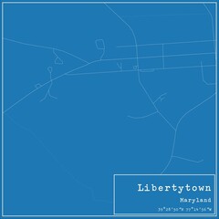 Blueprint US city map of Libertytown, Maryland.
