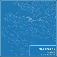 Blueprint US city map of Cambridge, Maryland.