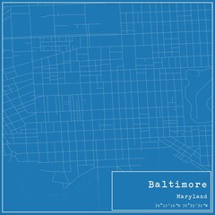 Blueprint US city map of Baltimore, Maryland.