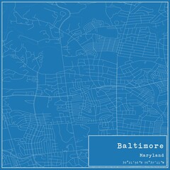 Blueprint US city map of Baltimore, Maryland.