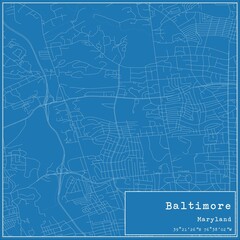 Blueprint US city map of Baltimore, Maryland.