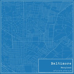 Blueprint US city map of Baltimore, Maryland.