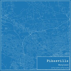 Fototapeta premium Blueprint US city map of Pikesville, Maryland.