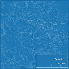 Obraz premium Blueprint US city map of Towson, Maryland.