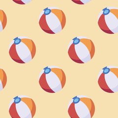 Flat summer seamless pattern of beach ball with blue ring on the top beach party