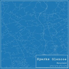 Blueprint US city map of Sparks Glencoe, Maryland.
