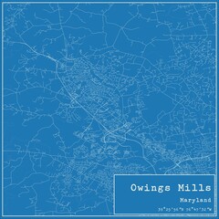 Blueprint US city map of Owings Mills, Maryland.
