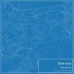 Blueprint US city map of Severn, Maryland.