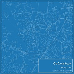 Blueprint US city map of Columbia, Maryland.