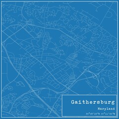 Blueprint US city map of Gaithersburg, Maryland.