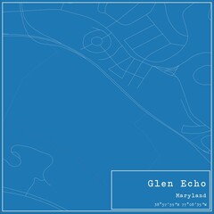 Blueprint US city map of Glen Echo, Maryland.