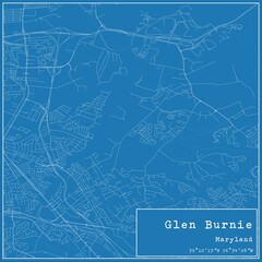 Blueprint US city map of Glen Burnie, Maryland.