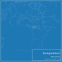 Blueprint US city map of Gunpowder, Maryland.