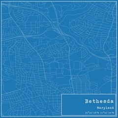 Blueprint US city map of Bethesda, Maryland.