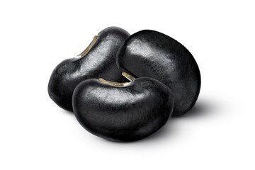 Black beans (Urad dal, black gram, vigna mungo) isolated on white background. Macro 