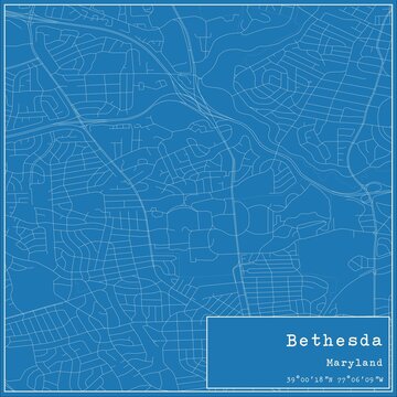 Blueprint US City Map Of Bethesda, Maryland.