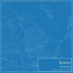 Blueprint US city map of Bowie, Maryland.
