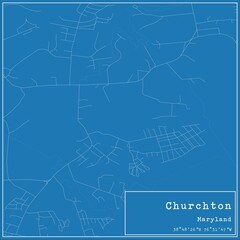 Blueprint US city map of Churchton, Maryland.