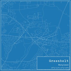 Blueprint US city map of Greenbelt, Maryland.