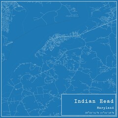 Blueprint US city map of Indian Head, Maryland.