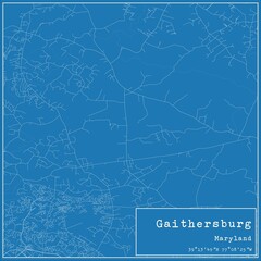 Blueprint US city map of Gaithersburg, Maryland.