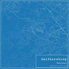 Blueprint US city map of Gaithersburg, Maryland.