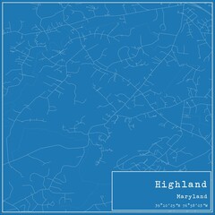 Blueprint US city map of Highland, Maryland.