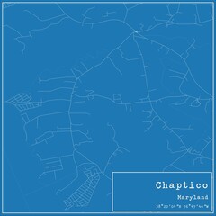 Blueprint US city map of Chaptico, Maryland.