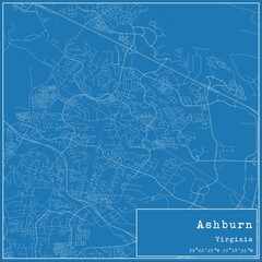 Blueprint US city map of Ashburn, Virginia.