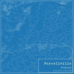 Blueprint US city map of Purcellville, Virginia.